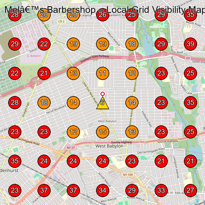 Melâ€™s Barbershop GeoGrid visibility map for Barber Shop in Lindenhurst